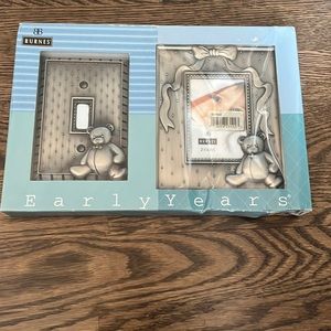 Burnes Early Years Metal Pewter Picture Photo Frame & Light Switch Gift Set Bear